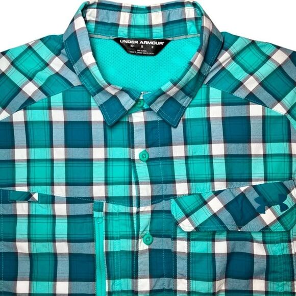 Under Armour Fish Hunter Plaid Vented Shirt in Teal Green/White Men’s M - Picture 3 of 11